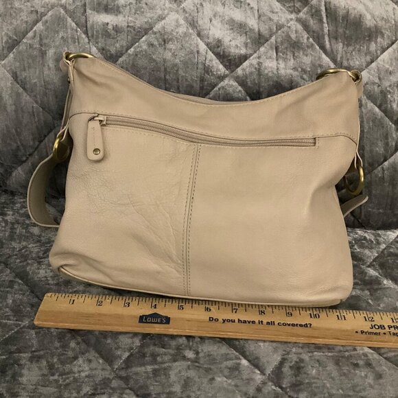 Leather shoulder  Bag With Adjustable Strap & Multiple Compartments Beige - Picture 5 of 9